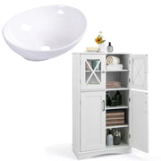 Set da bagno con lavabo ovale da appoggio 60 x 30 x 108 cm lavello in acciaio inox e moderno mobiletto contenitore in MDF bianco 20_0020993