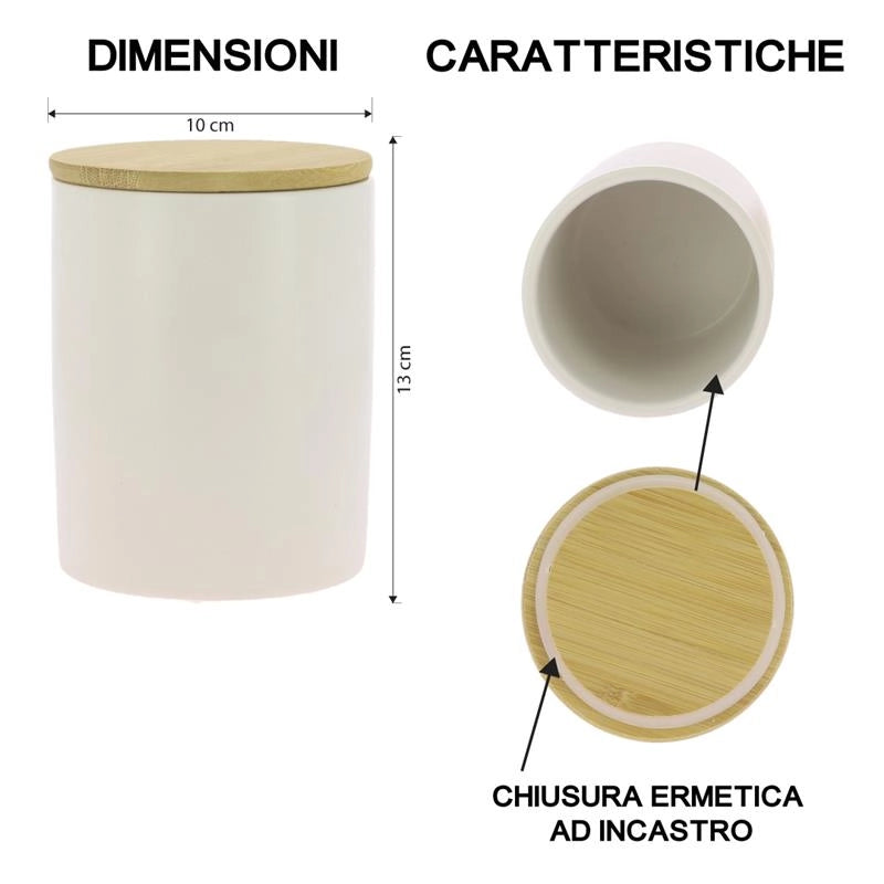 MAURY'S SET 2 BARATTOLI TONDI 10X13 CM SALE E ZUCCHERO CON TOP IN LEGNO