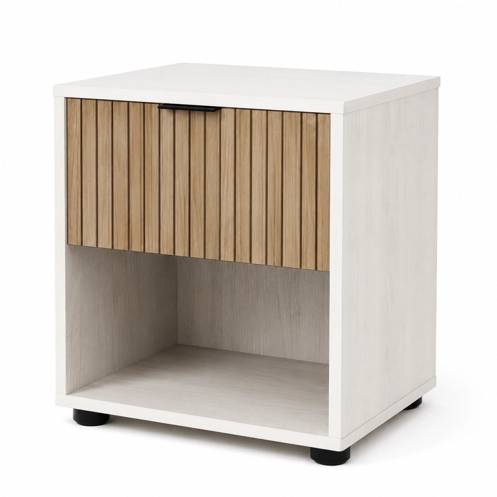 Comodino in Legno 1 Cassetto e Ripiano Design Moderno 40x30 h45 cm Bianco Rovere