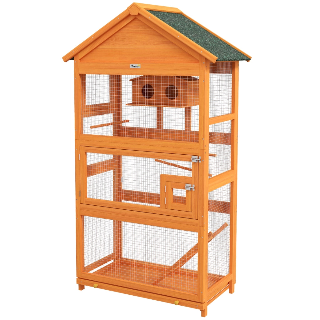 Voliera per uccelli giochi per pappagalli in legno ¨C zephmum ¨C 92x52x171 cm arancione