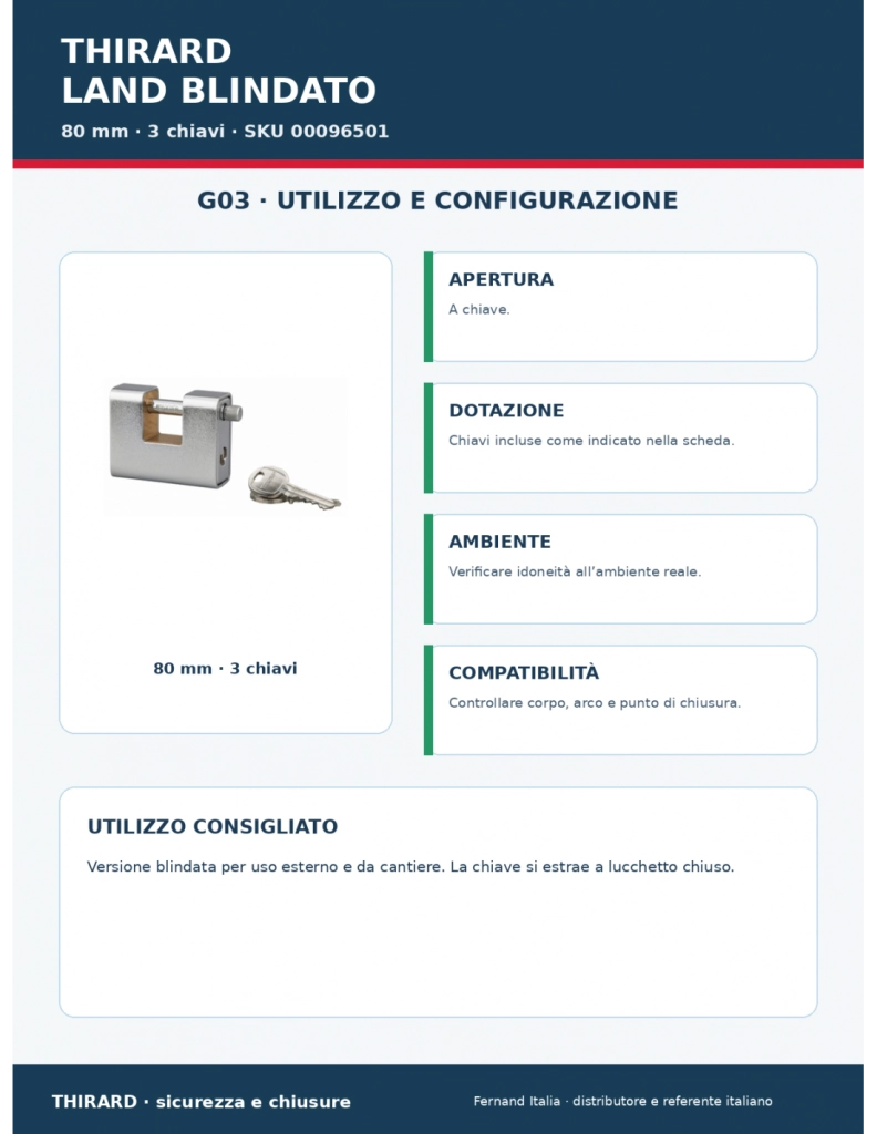 Lucchetto LAND blindato 80 mm, 3 chiavi – THIRARD