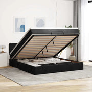 Struttura Letto Pouf con Materasso Nero 160x200 cm in Tessuto 3311472
