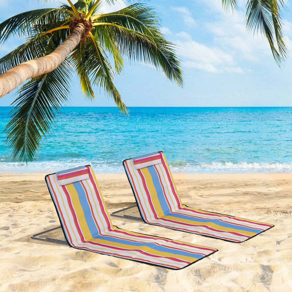 Set 2 Sdraio da Spiaggia 53x124x35-45 cm con Schienale Regolabile e Poggiatesta Multicolore