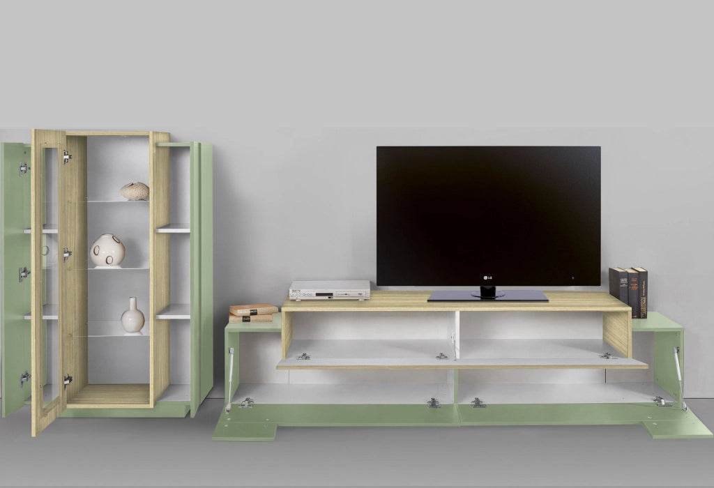 Mobile Soggiorno Lazzate, Parete Attrezzata Modulabile Made in Italy, 280x45x120.5h cm Verde