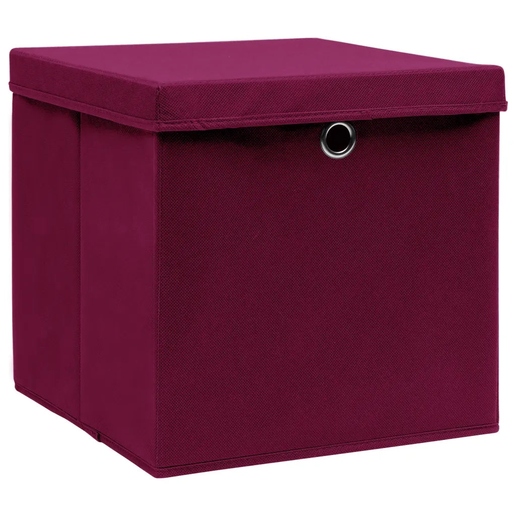 Scatole con Coperchi 4pz Rosso Scuro 32x32x32 cm Tessuto 288342