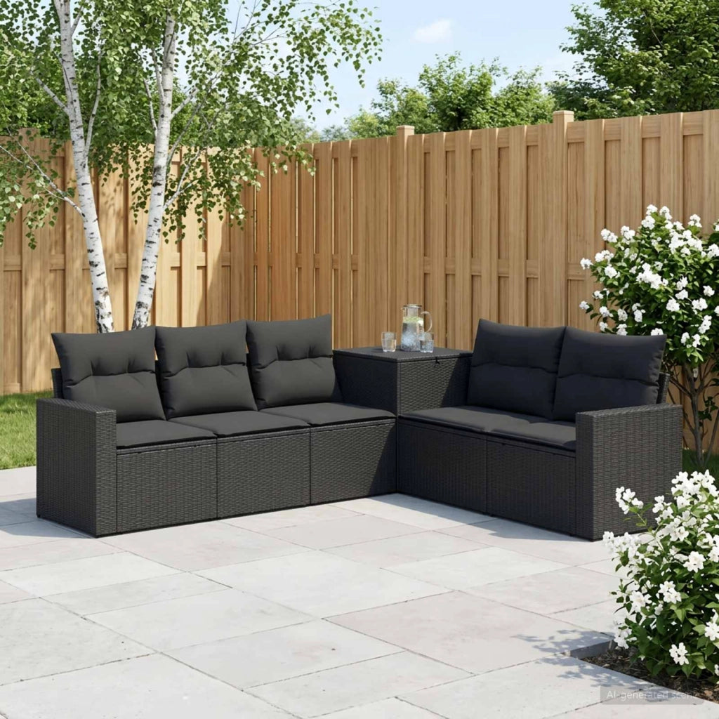 Set di divani 7 pz Nero Rattan sintetico e Acciaio 3448774