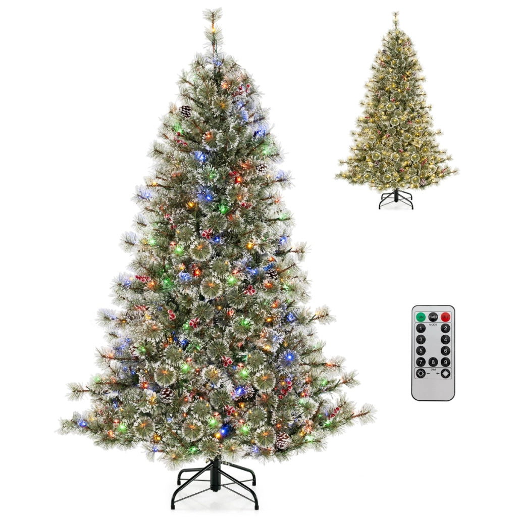 Albero di Natale artificiale con punte di pino e setole in PVC luci LED multicolore, Albero festivo pre-illuminato 180CM-Alberi di Natale