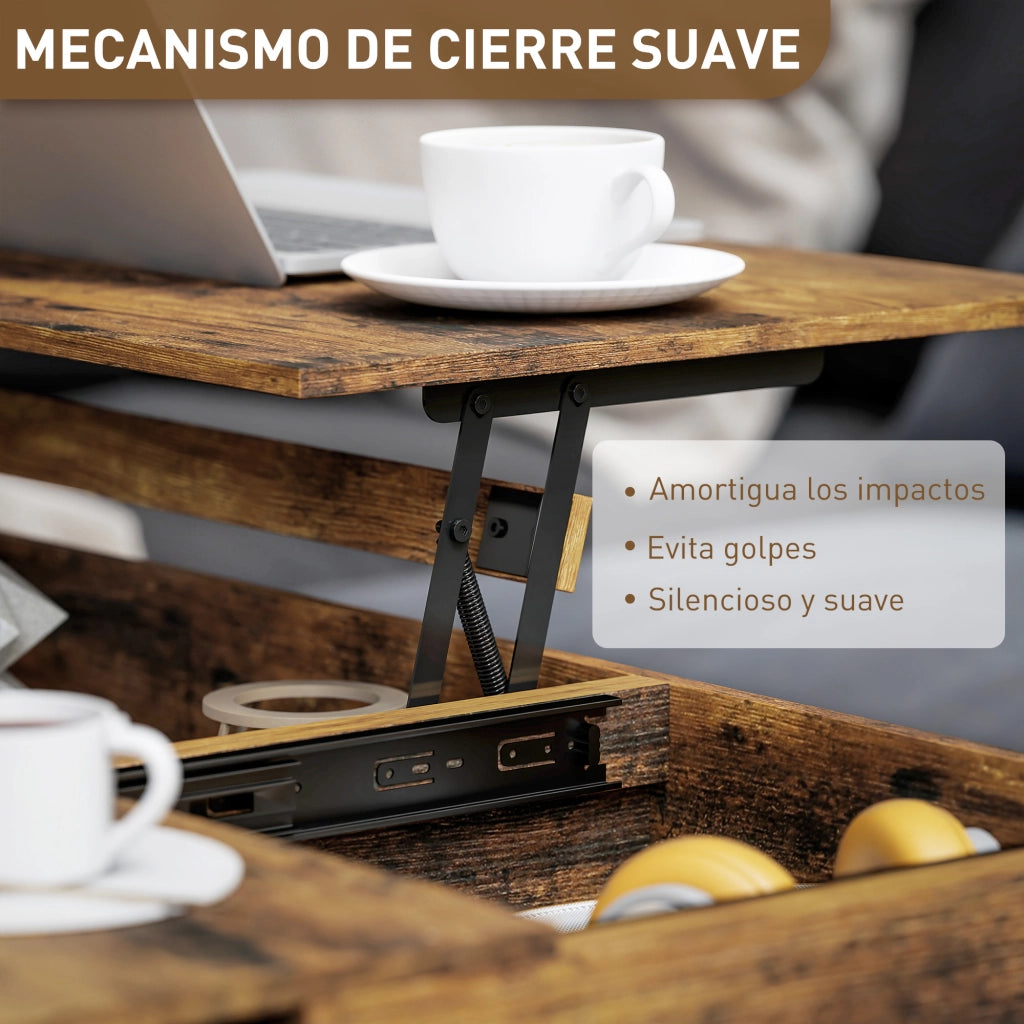 Tavolino da caff¨¨ elevabile con piano scorrevole ¨C zephmum ¨C 100x45x67 cm marrone r¨²stico