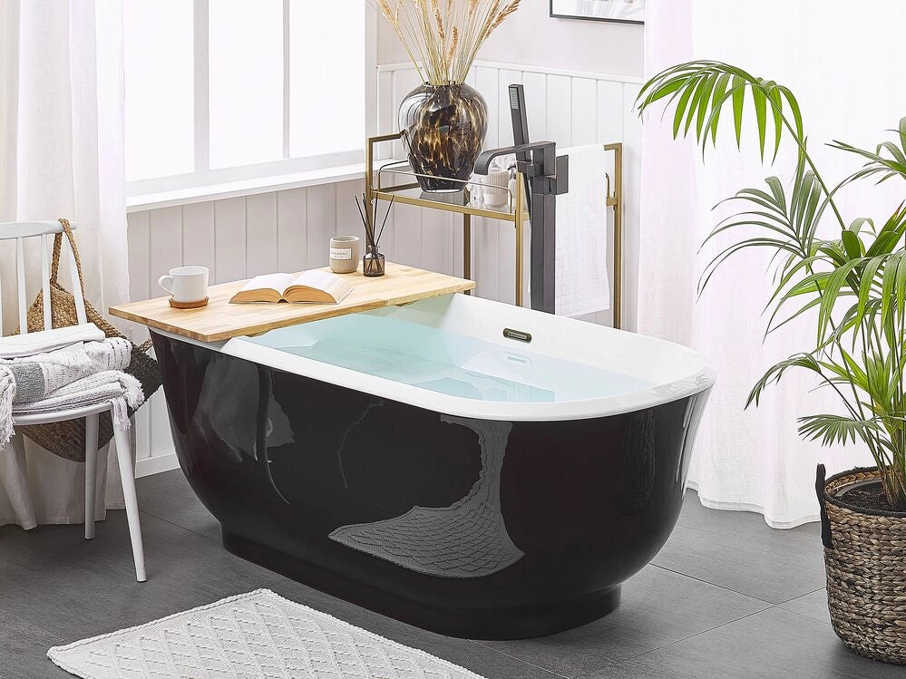 Vasca da bagno freestanding nera sanitaria ovale in acrilico singolo 170 x 77 cm dal design moderno