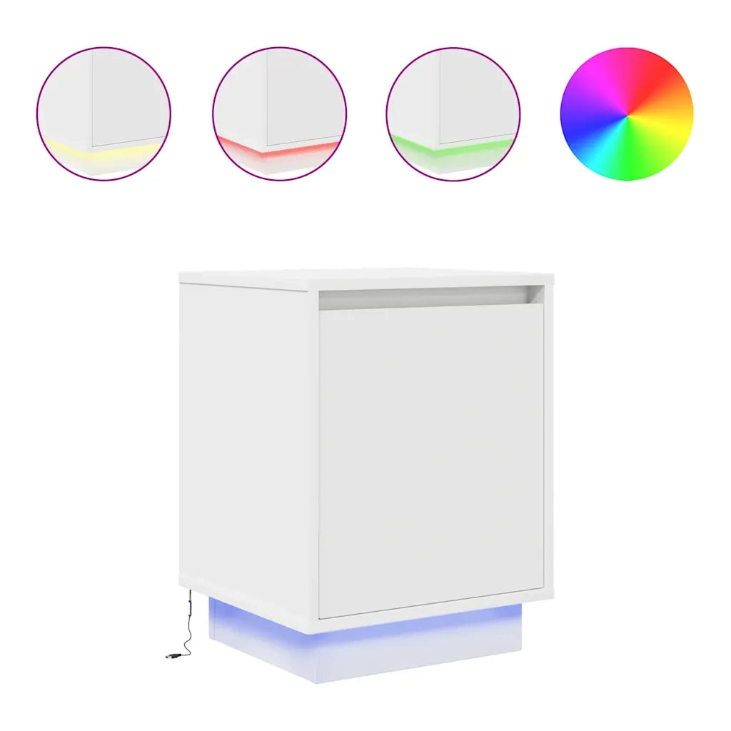 Comodino con Luci a LED-Tavolino da notte Bianco 38x34x50 cm 986012