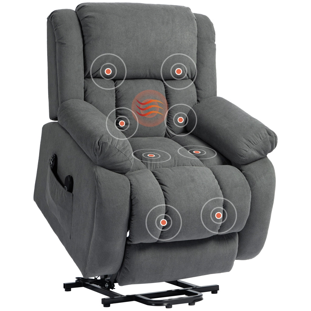 Poltrona Alzapersona Massaggiante e Reclinabile con 2 Tasche e Telecomando, 93x104x105 cm, Grigio