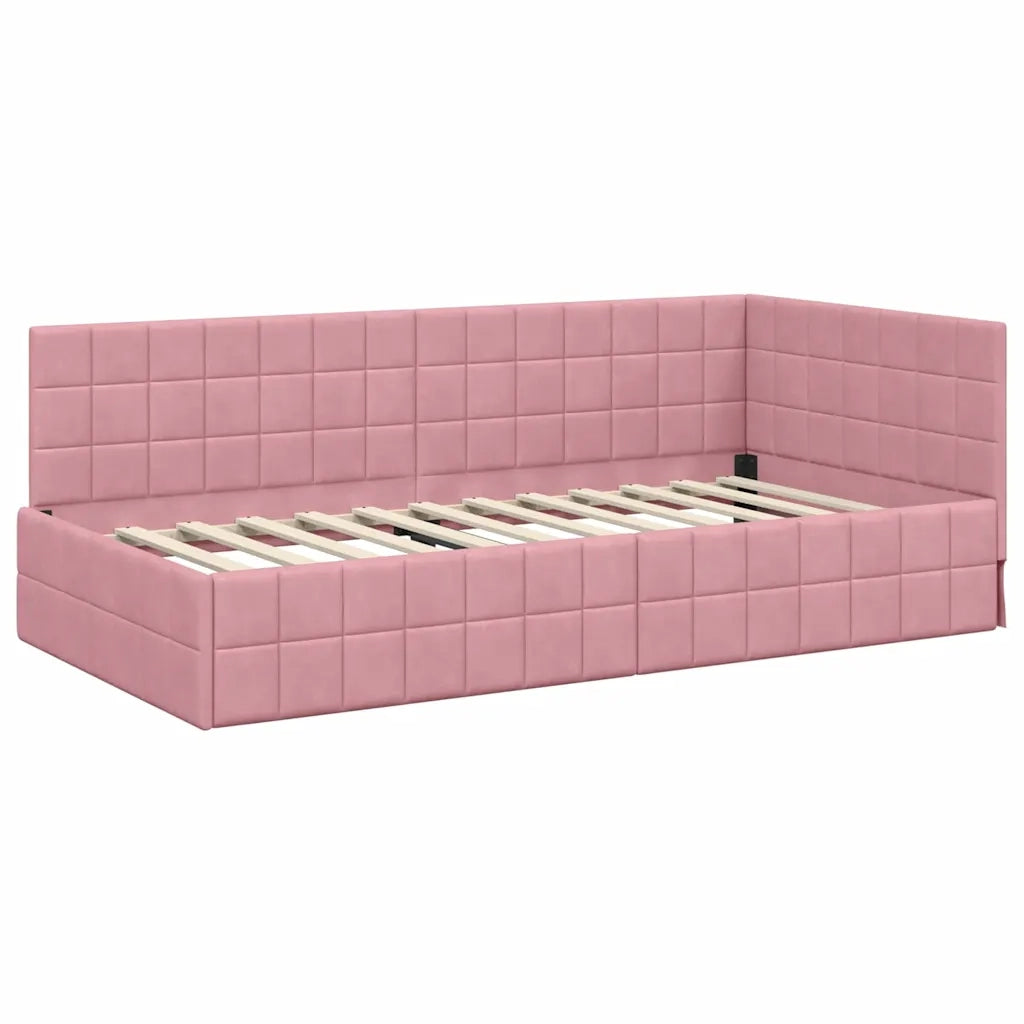 Cornice del letto ad angolo Rosa 100 cm x 200 cm Velluto