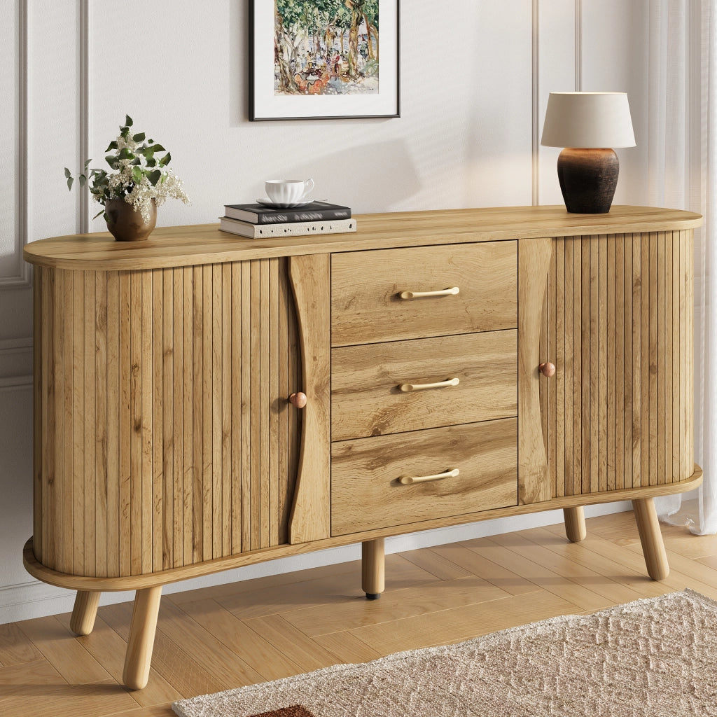 Credenza con Ante Scorrevoli e Cassetti ¨C Xylo ¨C Legno MDF, Gambe Massello, Design Moderno