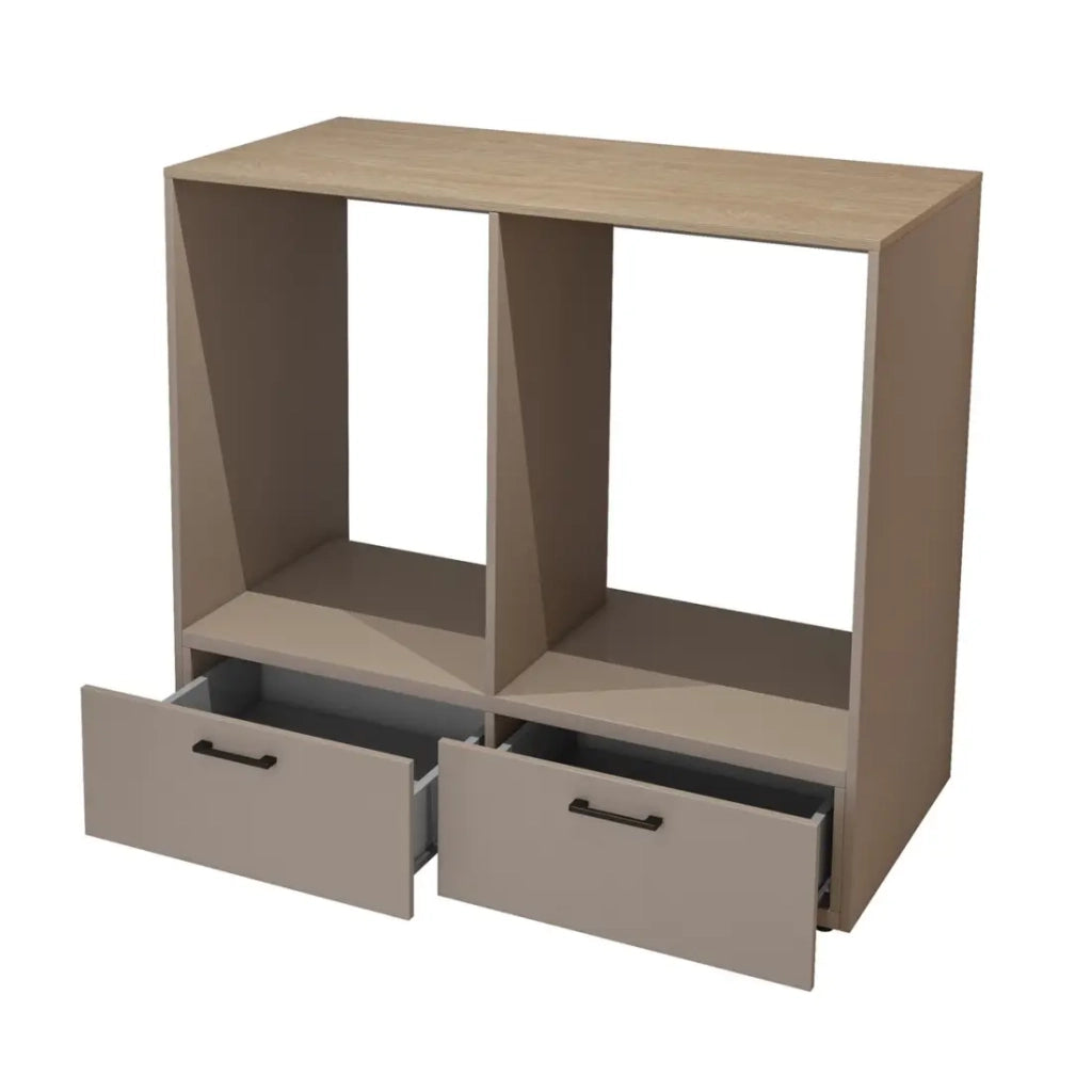 Set di mobili contenitori per lavatrice e asciugatrice collezione WASHING - Taupe e quercia