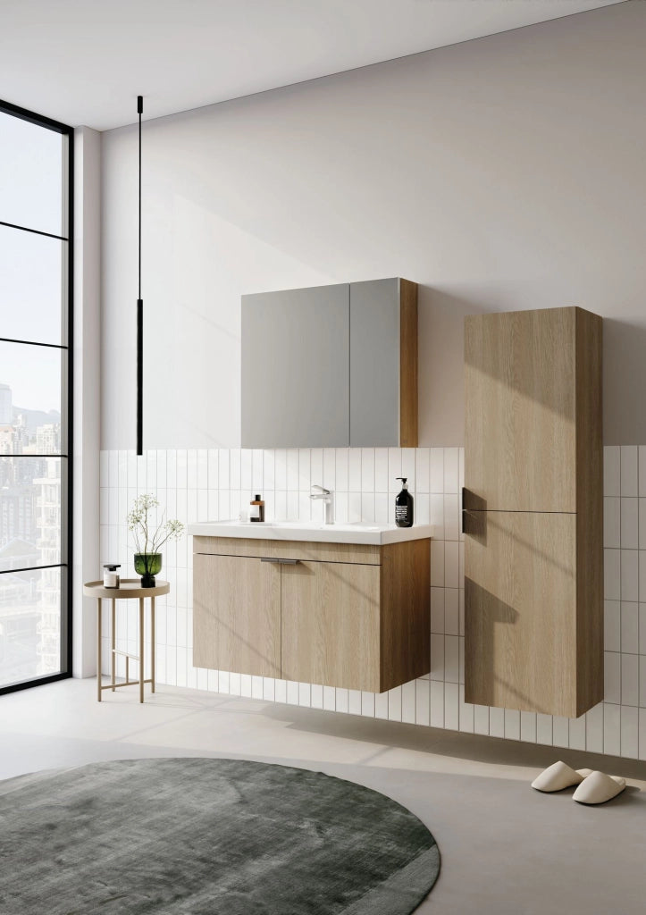 Set mobile lavabo con specchio (2 pezzi) "Desna 90" - 90 x 45 x 58 cm - Rovere