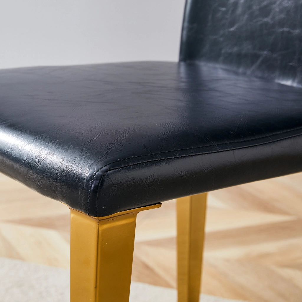 Set di 4 Sedie da Pranzo con Schienale Ergonomico in PU Nero e Metallo Oro