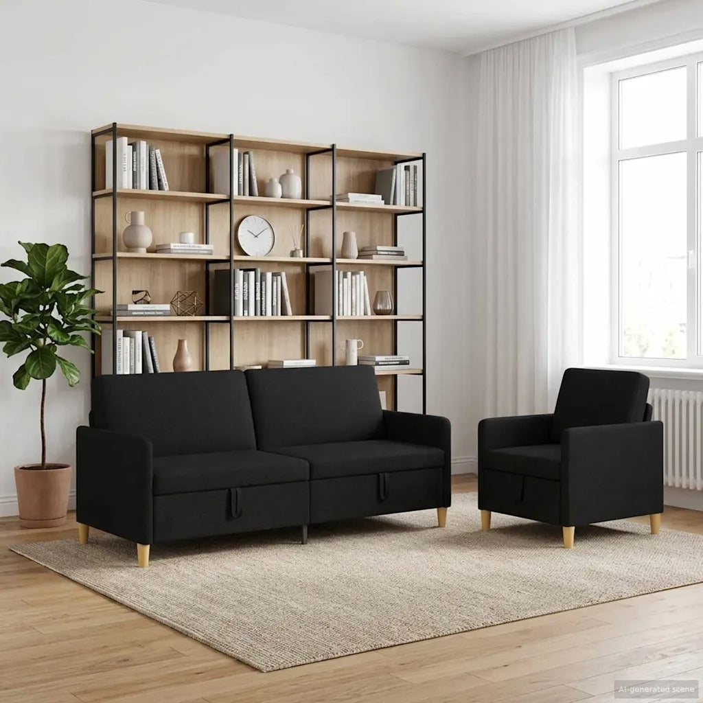 Set di Divani con Storage 2 pcs Nero Poliestere 3429234