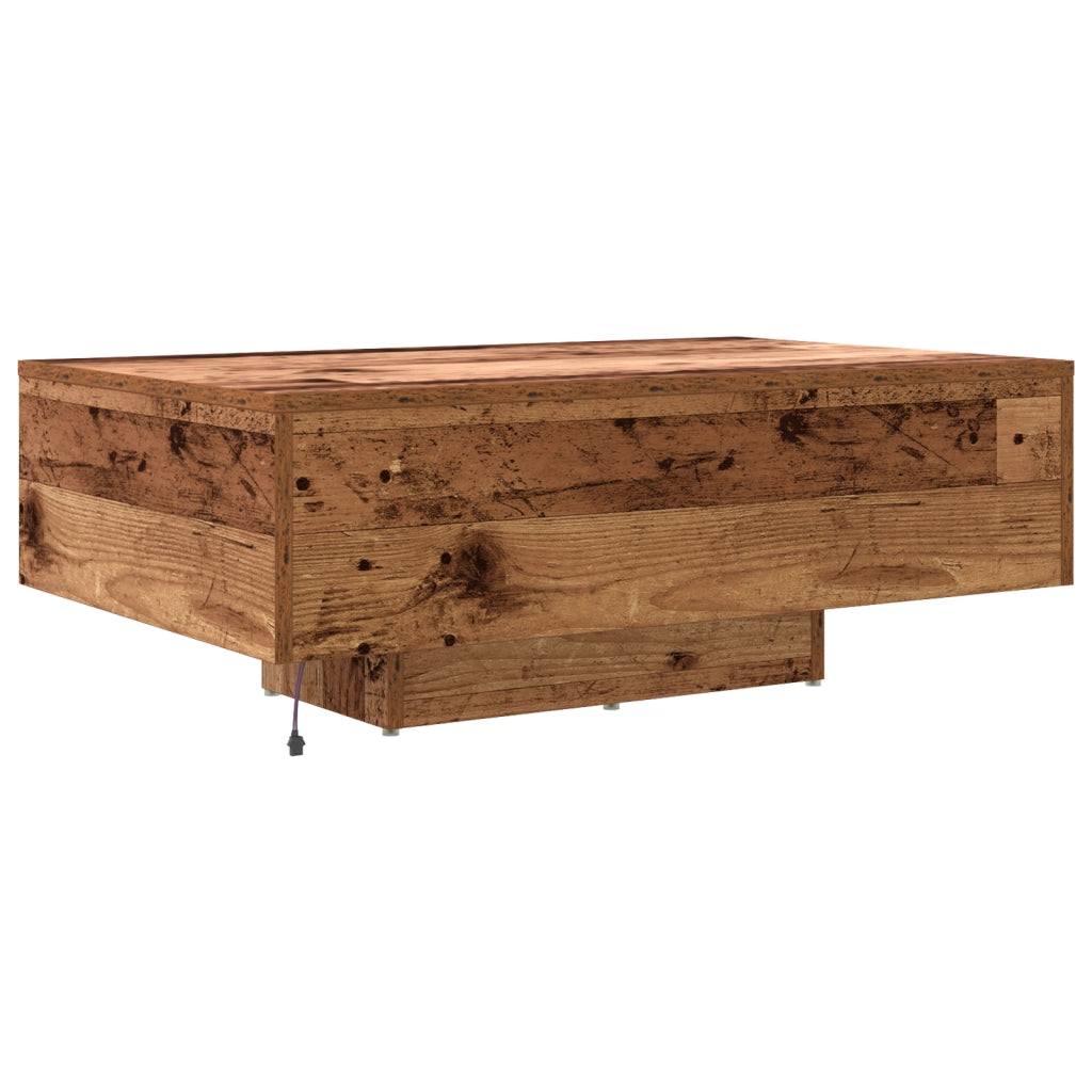 Tavolino da caffÃ¨  con luci LED in legno antico 85x55x31 cm