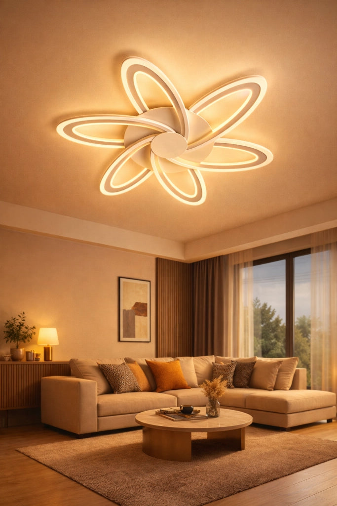 Plafoniera LED Soffitto 59W Design Artistico, 4720 Lumen, Luce Calda, Fredda, Naturale, Fascio 300°, Alluminio Bianco e ABS, Moderna per Salotto e Camera