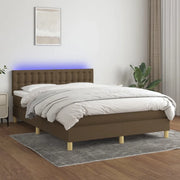 Letto a Molle Materasso e LED Marrone Scuro 140x200 cm Tessuto 3134040
