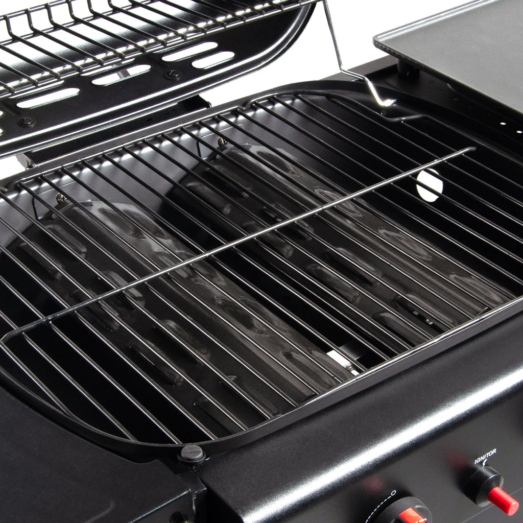 Barbecue a Gas Cheffo a 3 Fuochi Accensione Piezoelettrica 130,5x50,5x93 cm Potenza 8,5 kW in Acciaio Nero