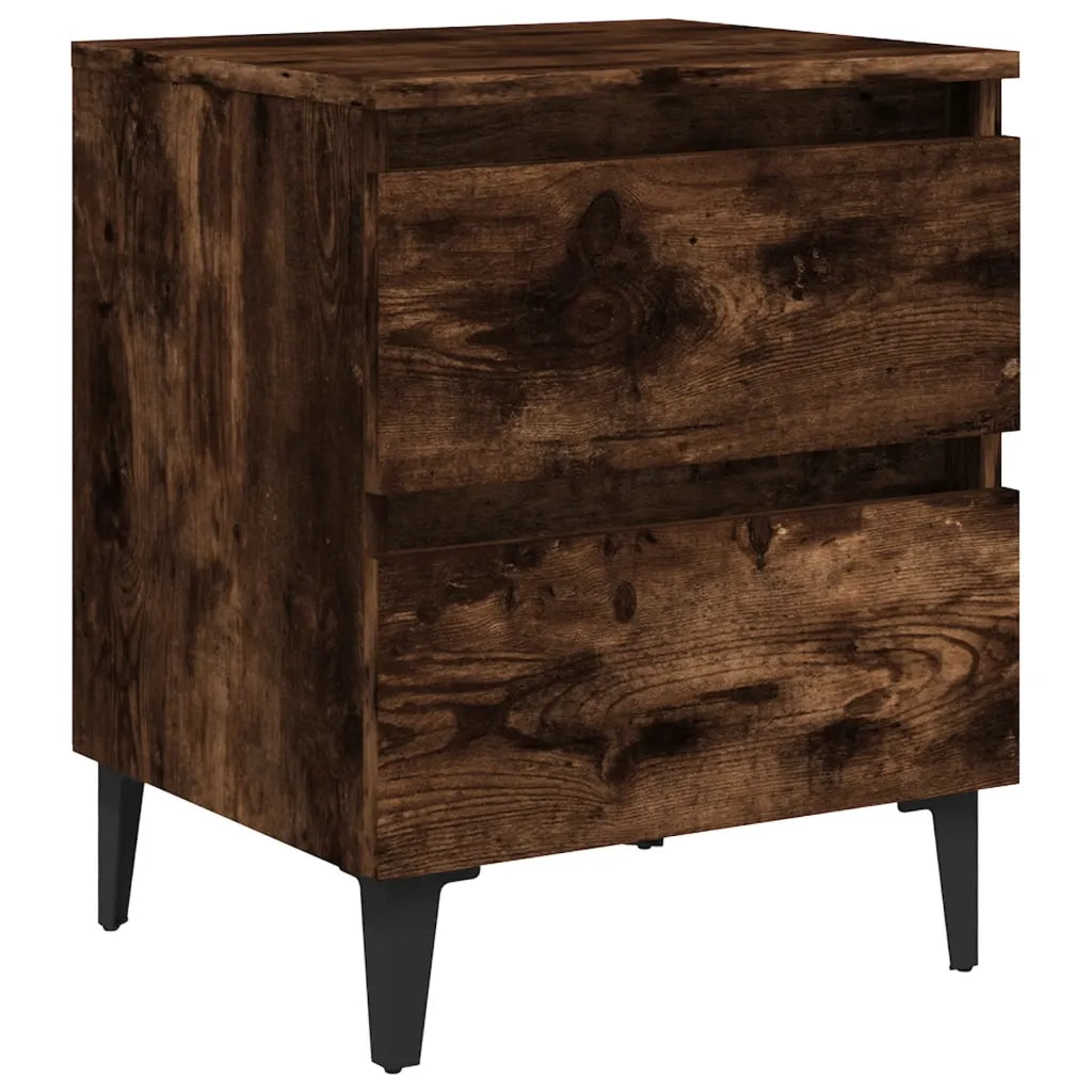 Comodino con Gambe in Metallo Rovere Fumo 40x35x50 cm 813128