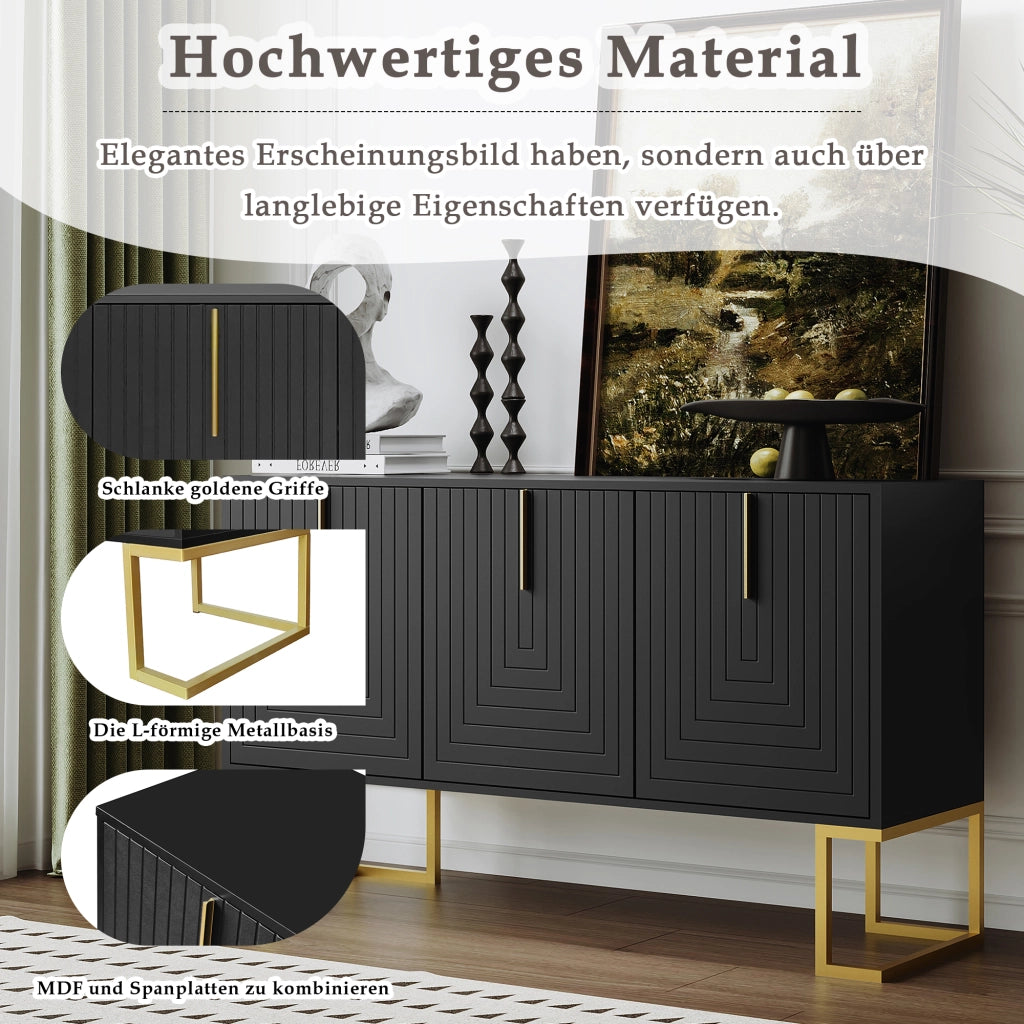 Credenza a 3 ante con ripiani regolabili per soggiorno cucina e sala da pranzo in MDF nero