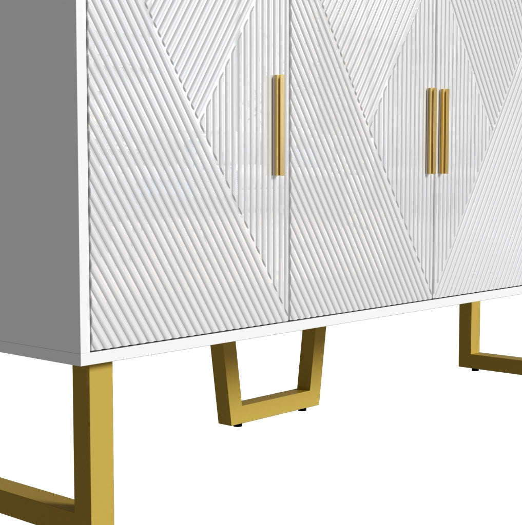 Credenza 150x40x82 cm bianca in MDF e pannello truciolare, 4 ante