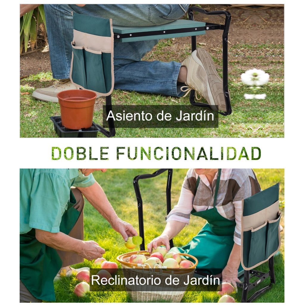 Sgabello Pieghevole da Giardino ¨C Xylo ¨C con Borsa Portattrezzi e Cuscino Verde Nero