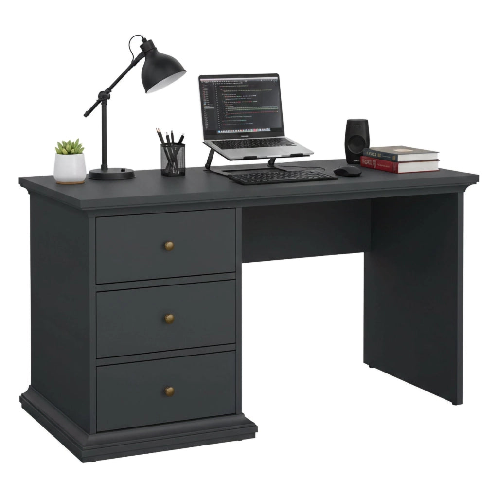 Scrivania Agia, Scrittoio multiuso, Tavolo per ufficio porta PC, Piano di lavoro, 130x62 h74 cm, Grigio