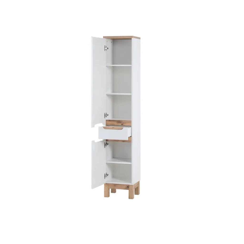 Colonna bagno ERMANO – Rovere chiaro e bianco lucido – 35x187 cm – 2 porte – Da posare