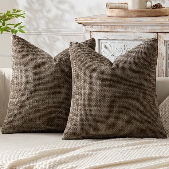 Coperte per cuscini di lino, confezione da 2, 45 x 45 cm, adatto per interni, divani, camere da letto e auto, colore caffè.