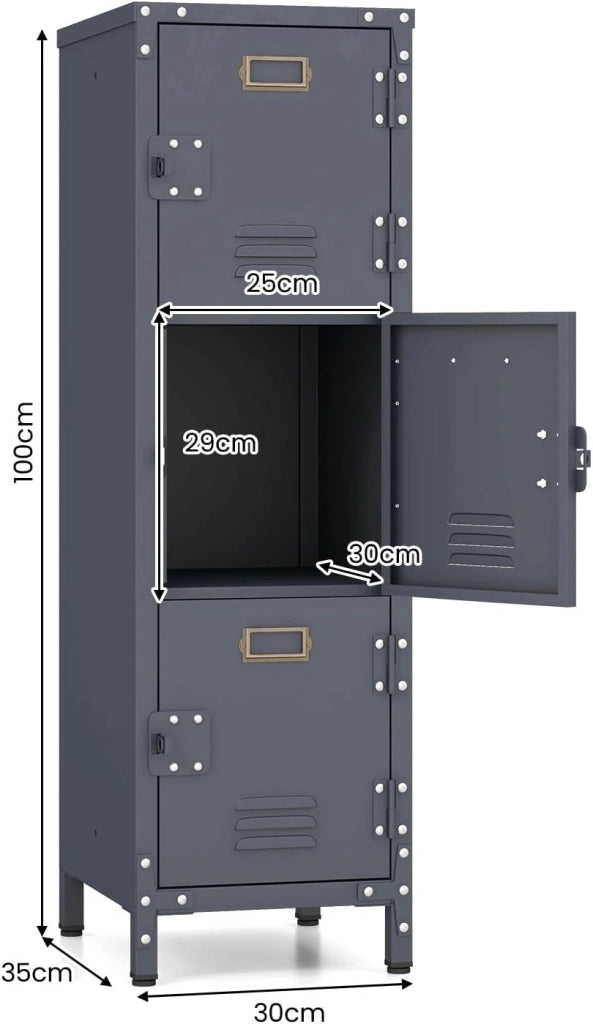 Armadio Guardaroba con Porta Chiavistello, Armadio Portaoggetti in Metallo con kit Anti-ribaltamento, 3 Ripiani Fissi, Armadio per Armadietti, Ufficio, Scuola, 30 x 35 x 100 cm