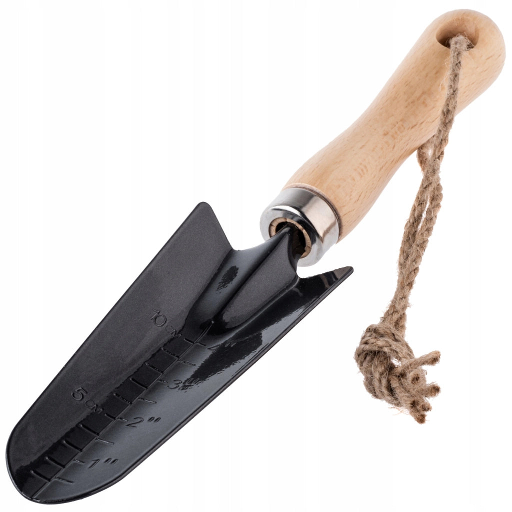 KADAX Pala da giardino stretta in metallo per trapianto e piantumazione, robusta, con metro a nastro da 30 cm