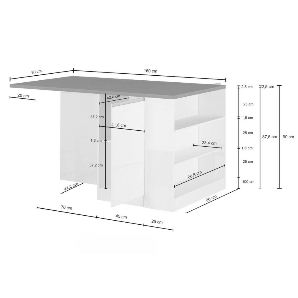 Isola da cucina Abern, Mobile da cucina a 2 ante, Tavolo ausiliario portaoggetti, 100% Made in Italy, 160x90h90 cm, Antracite e Ardesia