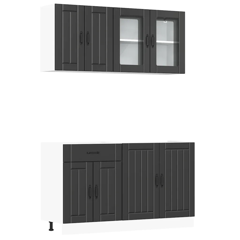 Set Mobili da Cucina 4 pz Lucca Neri Legno Multistrato 3314862