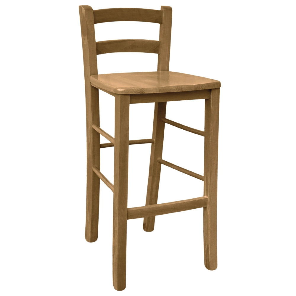 Sgabello alto da bar in legno h 67cm con seduta in massello noce chiaro