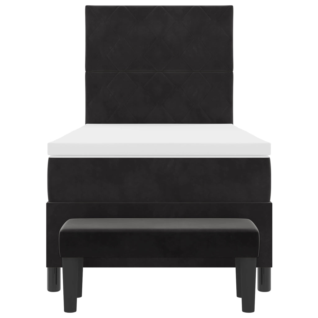 Letto con Box Spring e Materasso e Panchina Nero 100x200 cm Velluto