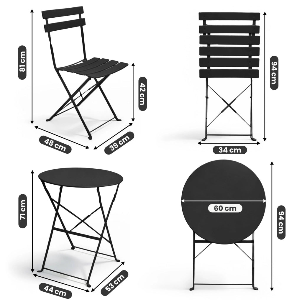 Set di mobili da balcone ORION Tavolo rotondo e 2 sedie in elegante nero