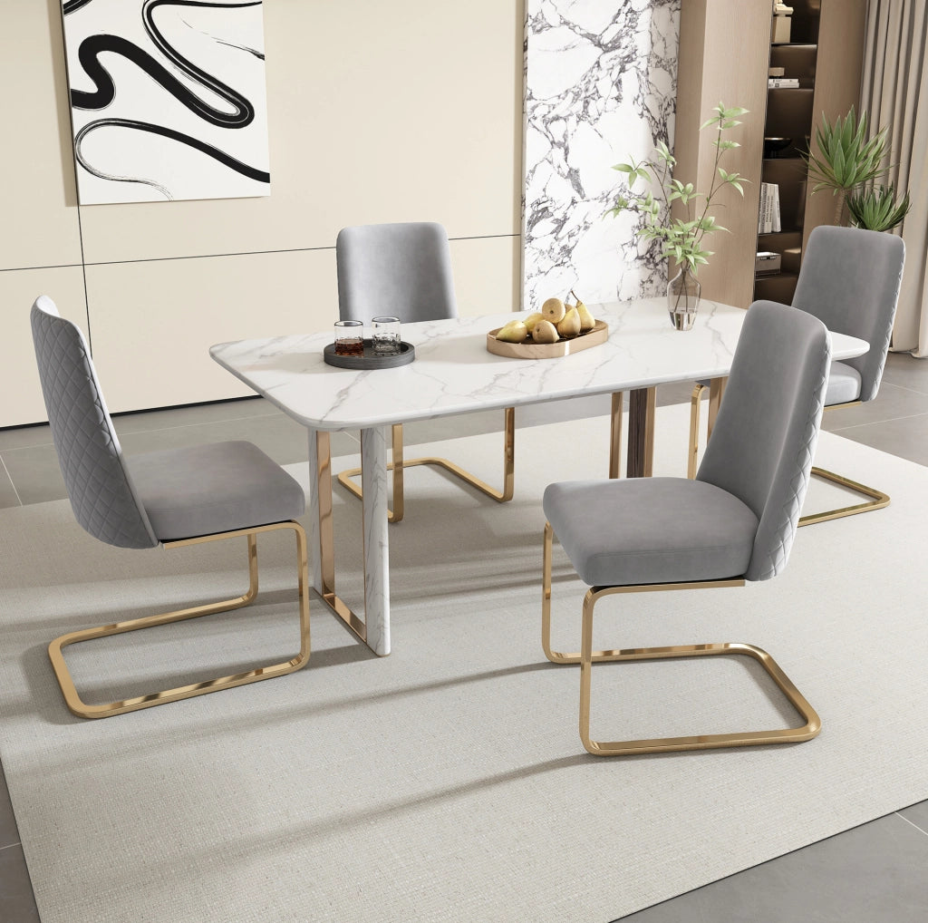 Set di 6 sedie da pranzo in velluto grigio con gambe in metallo