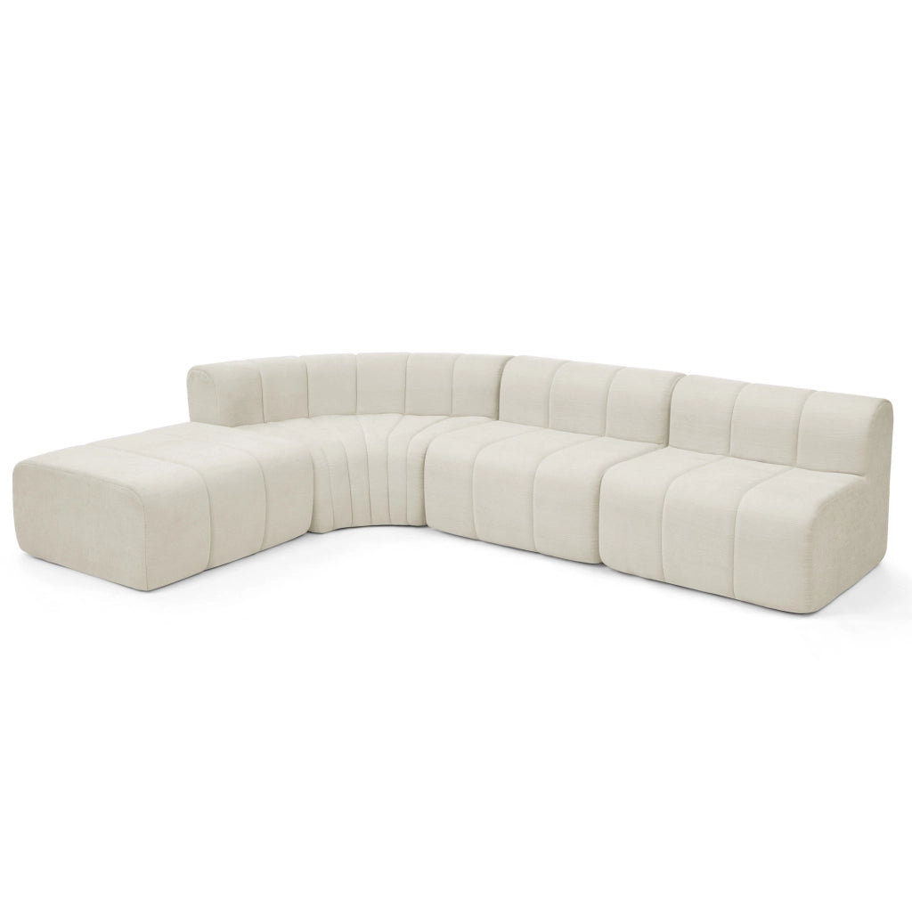 Divano angolare 4 posti beige in chenille; moduli componibili