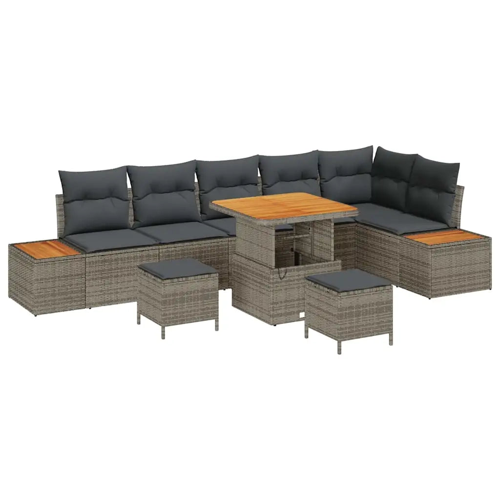 Set Divano da Giardino con cuscino 9 pcs Grigio Poly Rattan