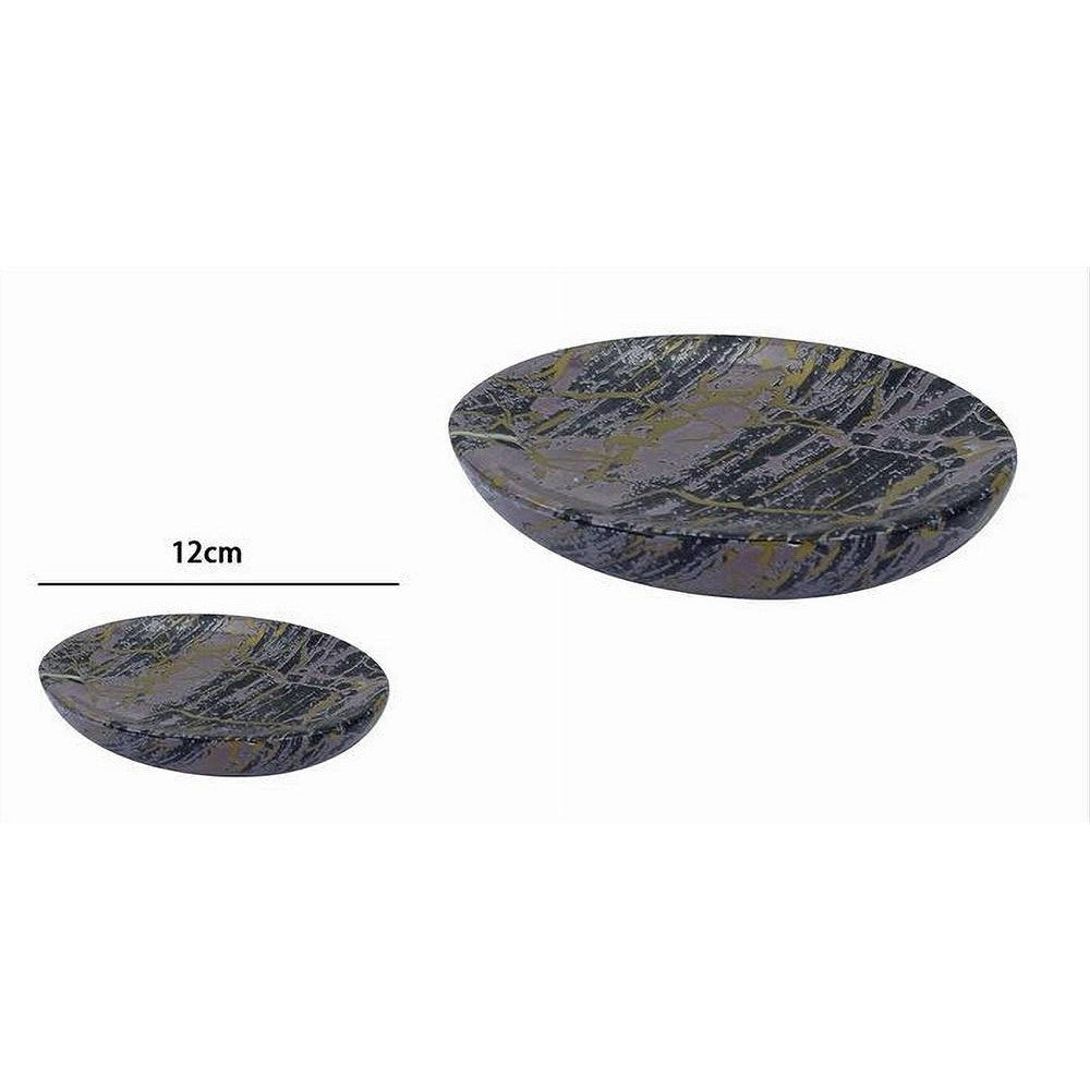 Trade Shop - Piatto Piattino Porta Sapone Arredo Da Bagno Effetto Marmorizzato Nero Oro 59893 -