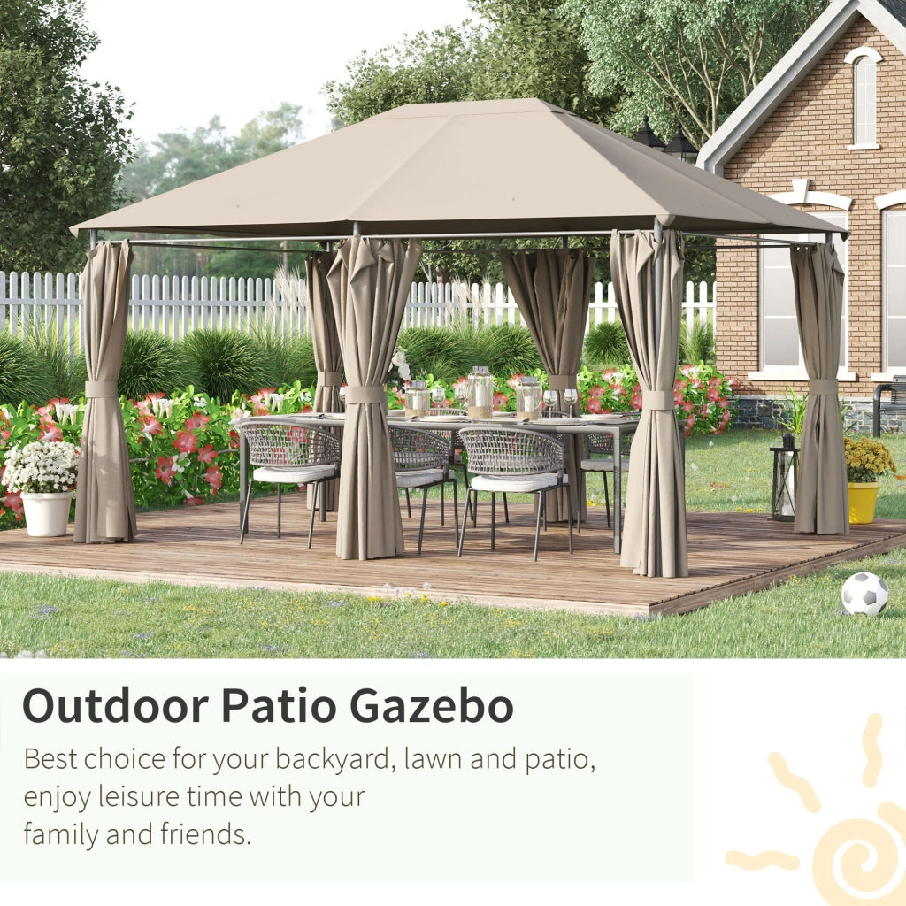 Gazebo da Giardino 4x3m in Acciaio Tende Laterali Cachi
