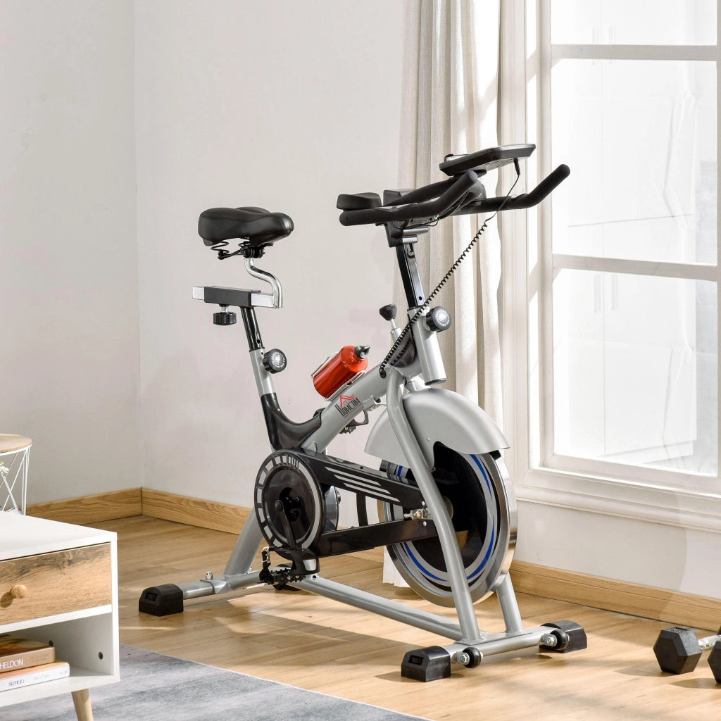Cyclette con Trasmissione Cinghia in Acciaio e ABS Argento e Nero