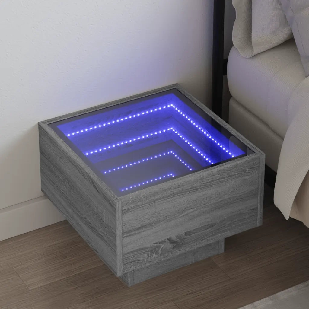 Comodino | Armadio da Notte | Mobiletto da notte con LED Infinity Rovere Sonoma 40x40x30 cm