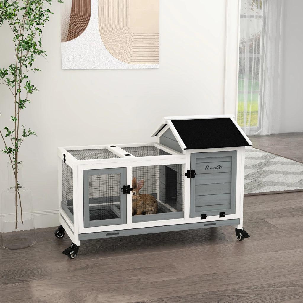 Gabbia per conigli nani e porcellini d'india con ruote ¨C zephmum ¨C Grigio 108x58x73.5 cm