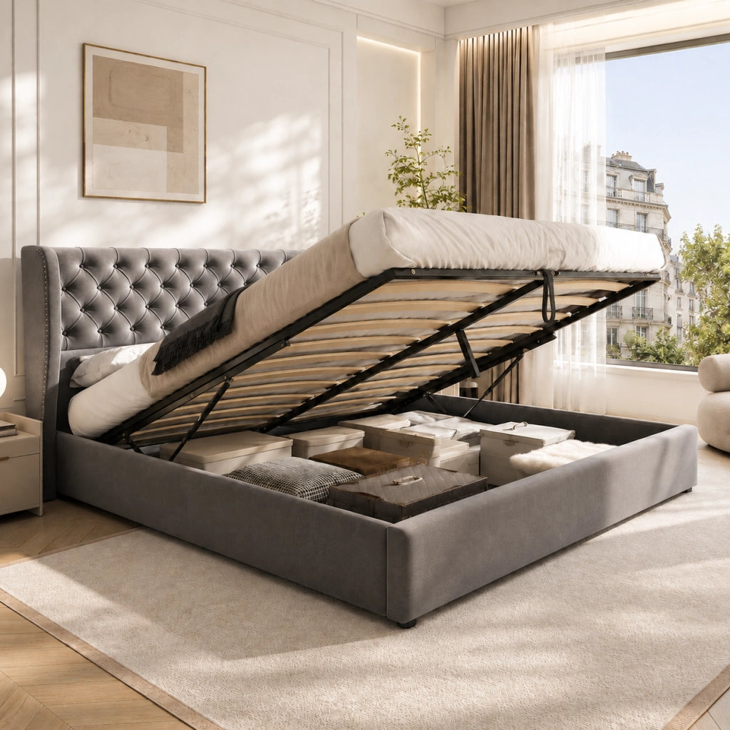 letto imbottito velluto grigio 166 x 207 cm