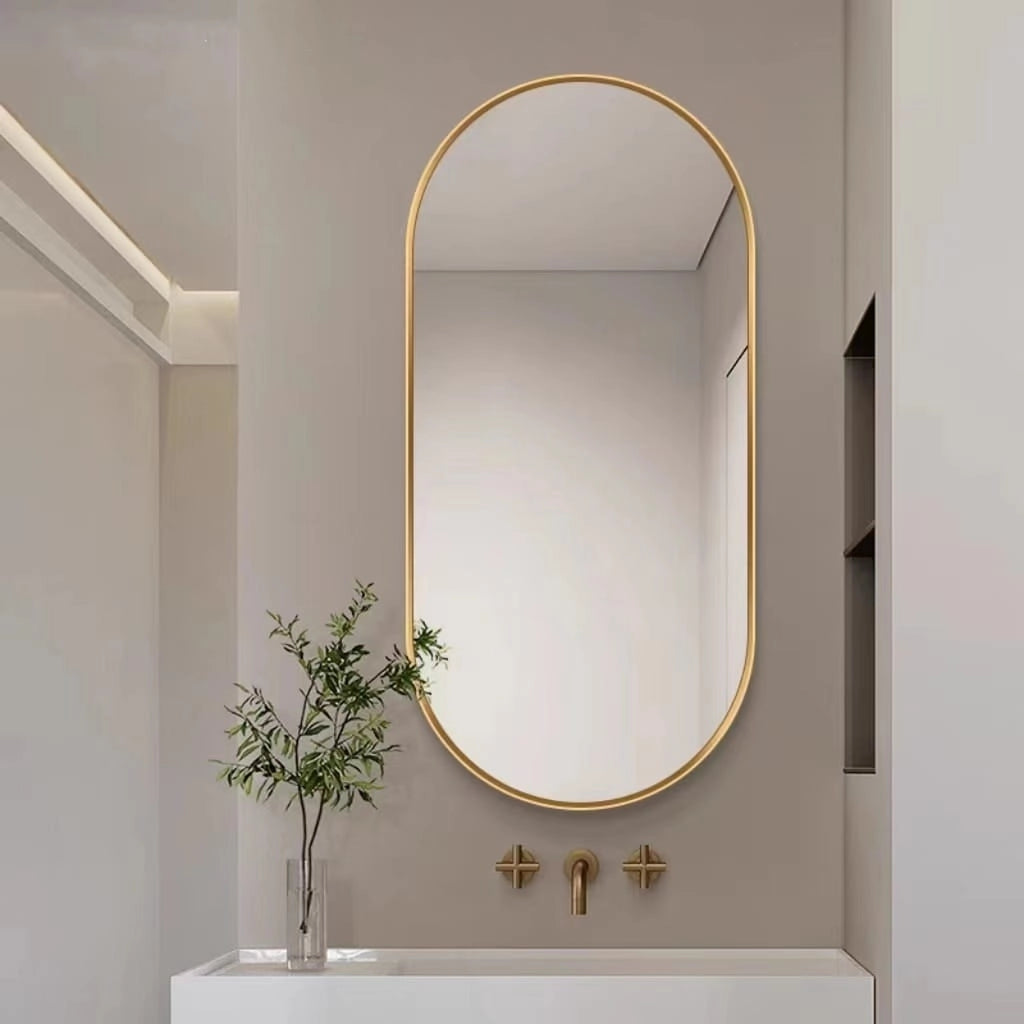 Specchio ovale VALORA 100x50cm con cornice dorata per arredamento in stile loft
