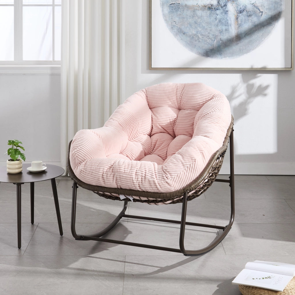 POLTRONA a dondolo 78x106x90 cm in rattan sintetico rosa con cuscino